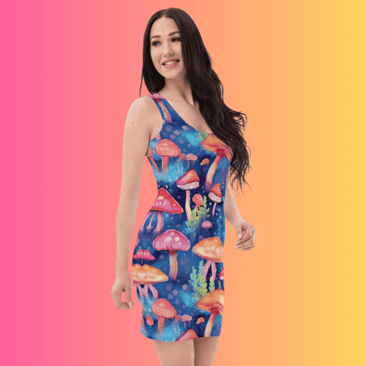 Vibrant Mushroom Bodycon Dress for Raves and Festivals