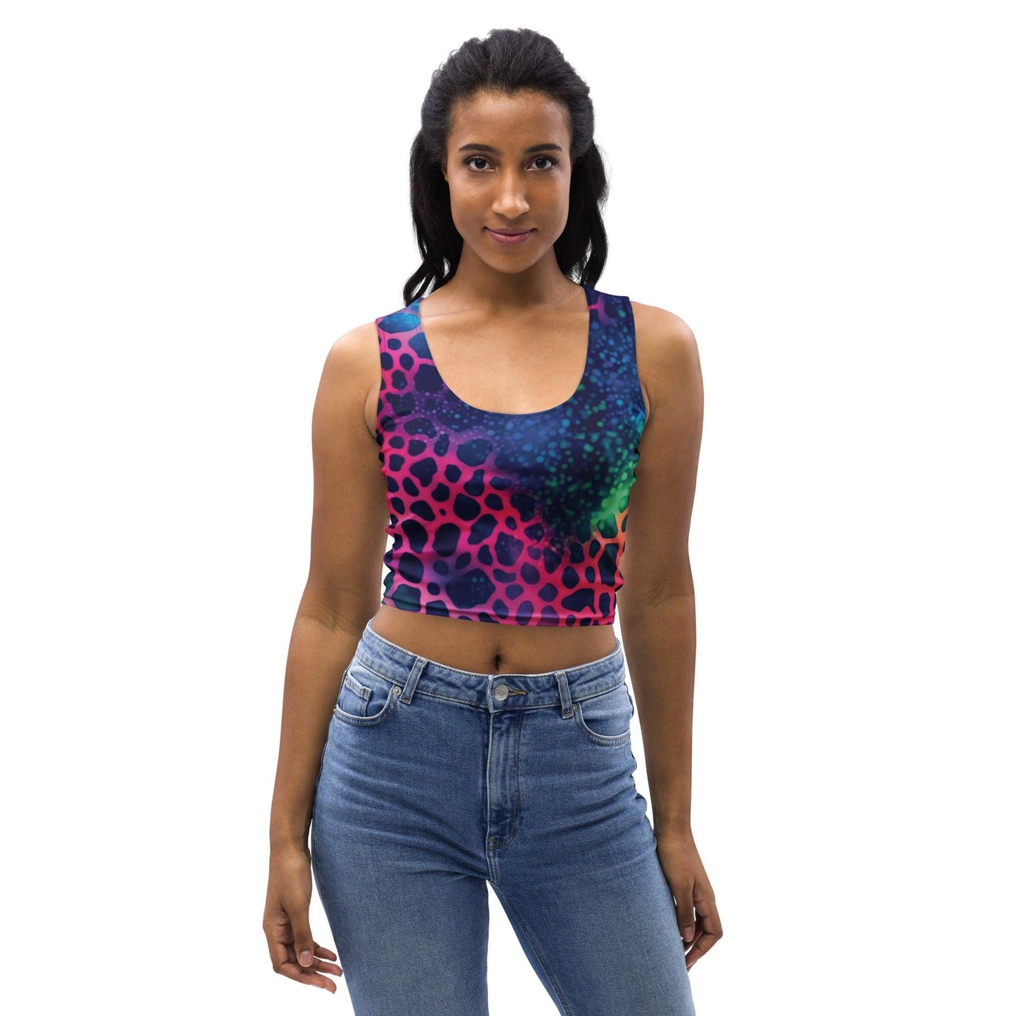 Neon Leopard Print Crop Top for Rave Festivals