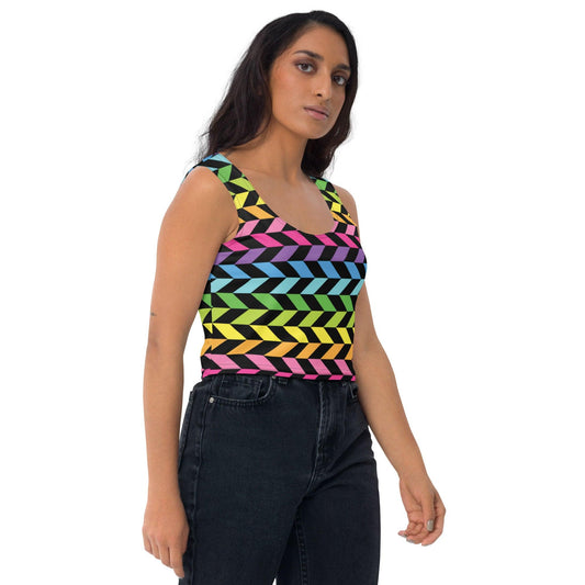 Neon Rainbow Stripe Crop Top for Raves and Festivals