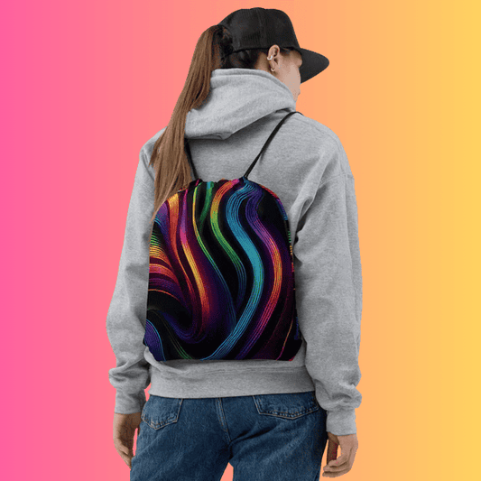 Neon Swirl Festival Drawstring Bag for Ravers