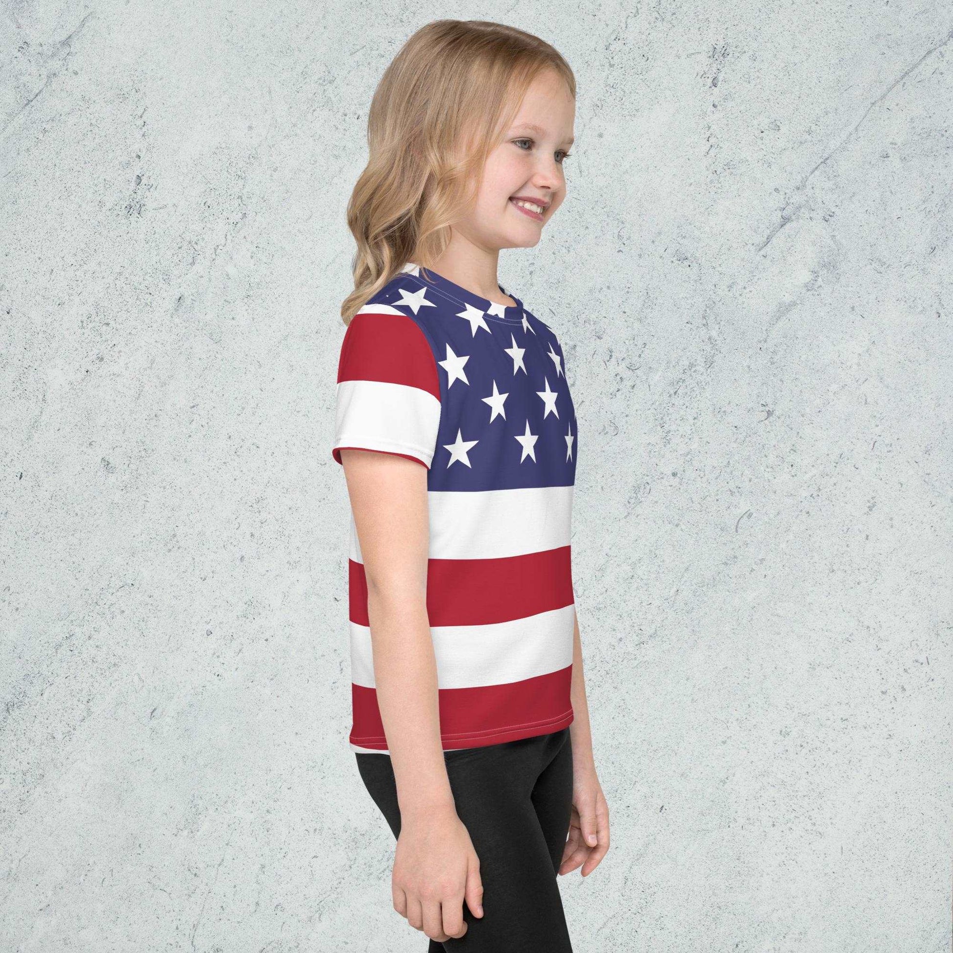 American Flag Kids Crew Neck T-Shirt / USA Banner - Lizard Vigilante