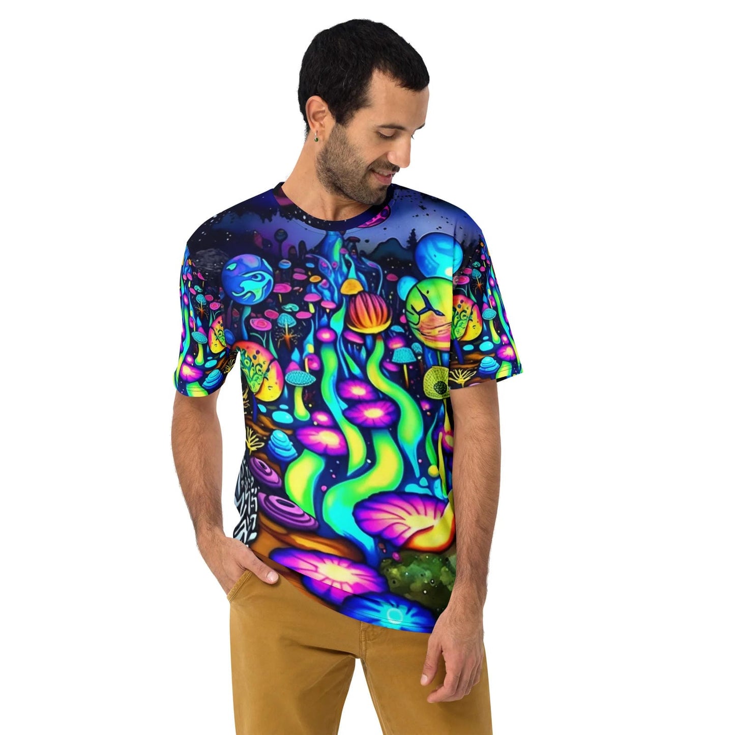 Vibrant Neon Rave Men's T-Shirt for EDM Festivals