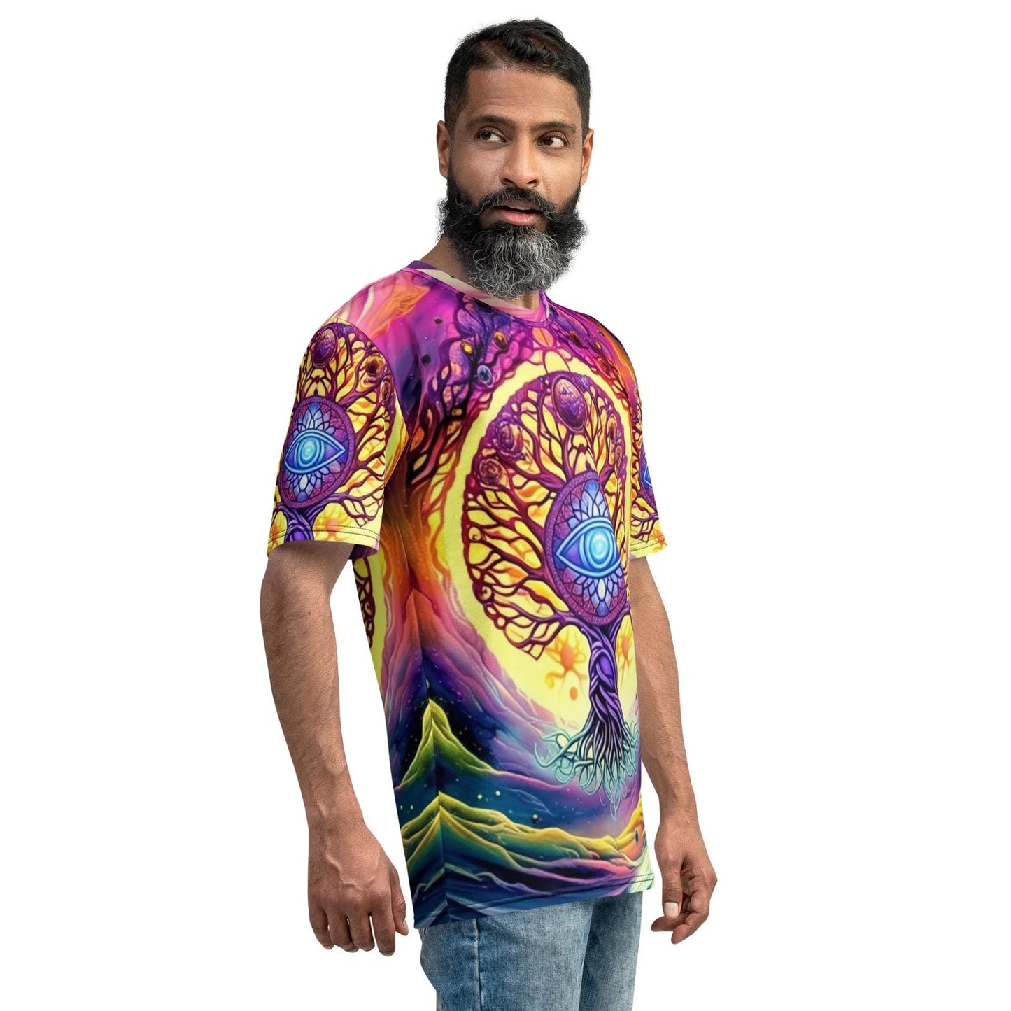 Galactic Vision Tree Men's T-Shirt for Epic Festival Vibes