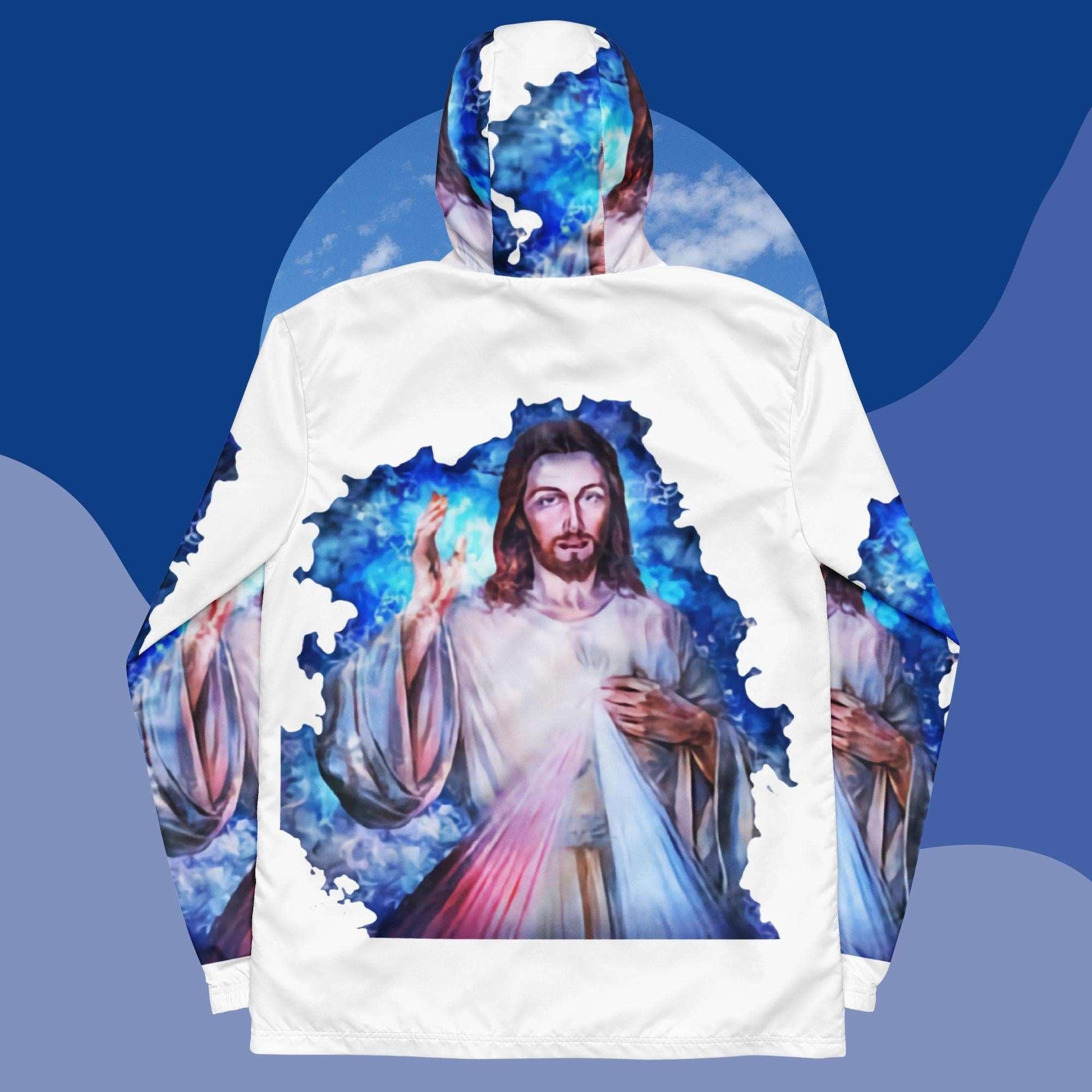 Divine Threads: Embrace the Spirit with our Jesus All-Over Men's Windbreaker! - Lizard Vigilante