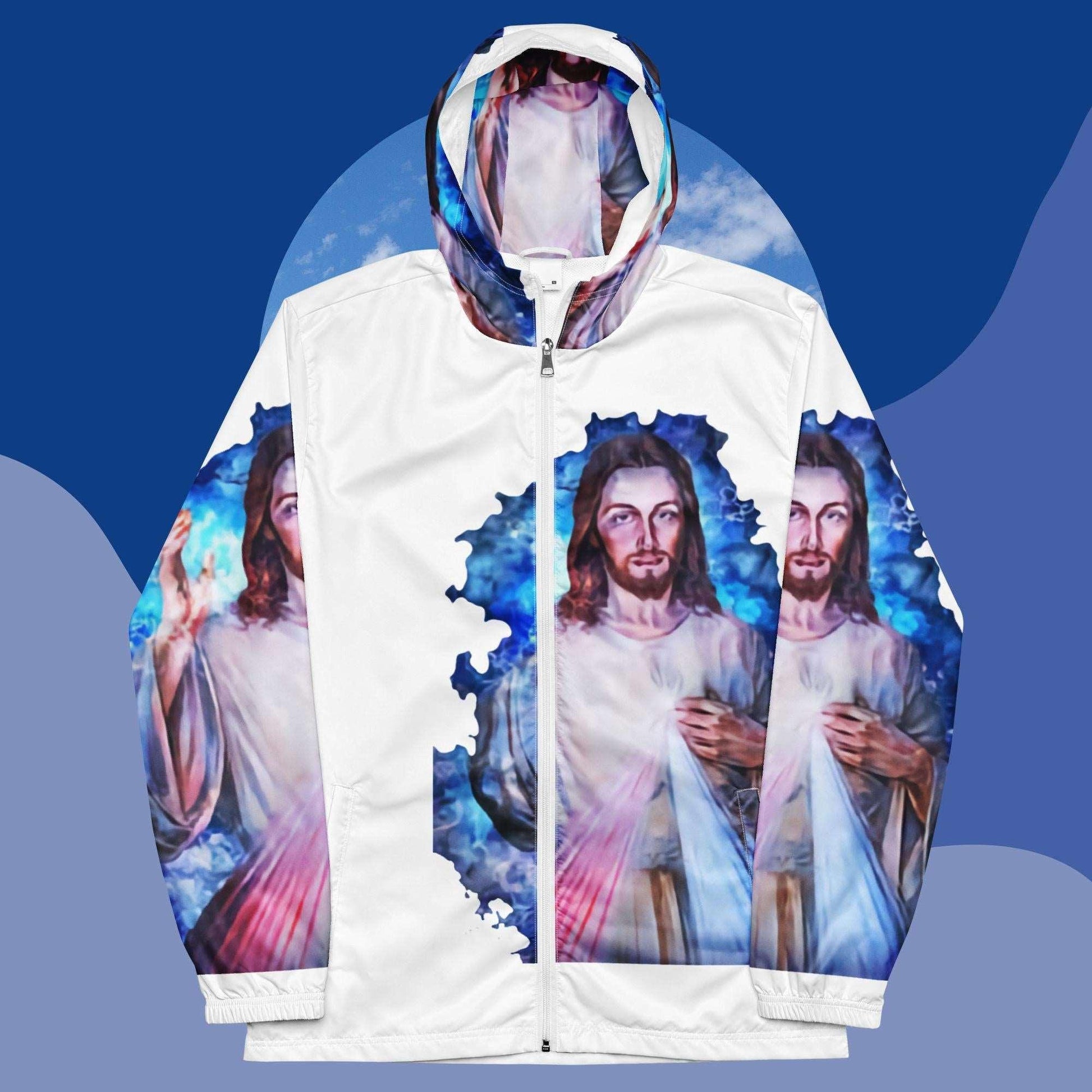 Divine Threads: Embrace the Spirit with our Jesus All-Over Men's Windbreaker! - Lizard Vigilante