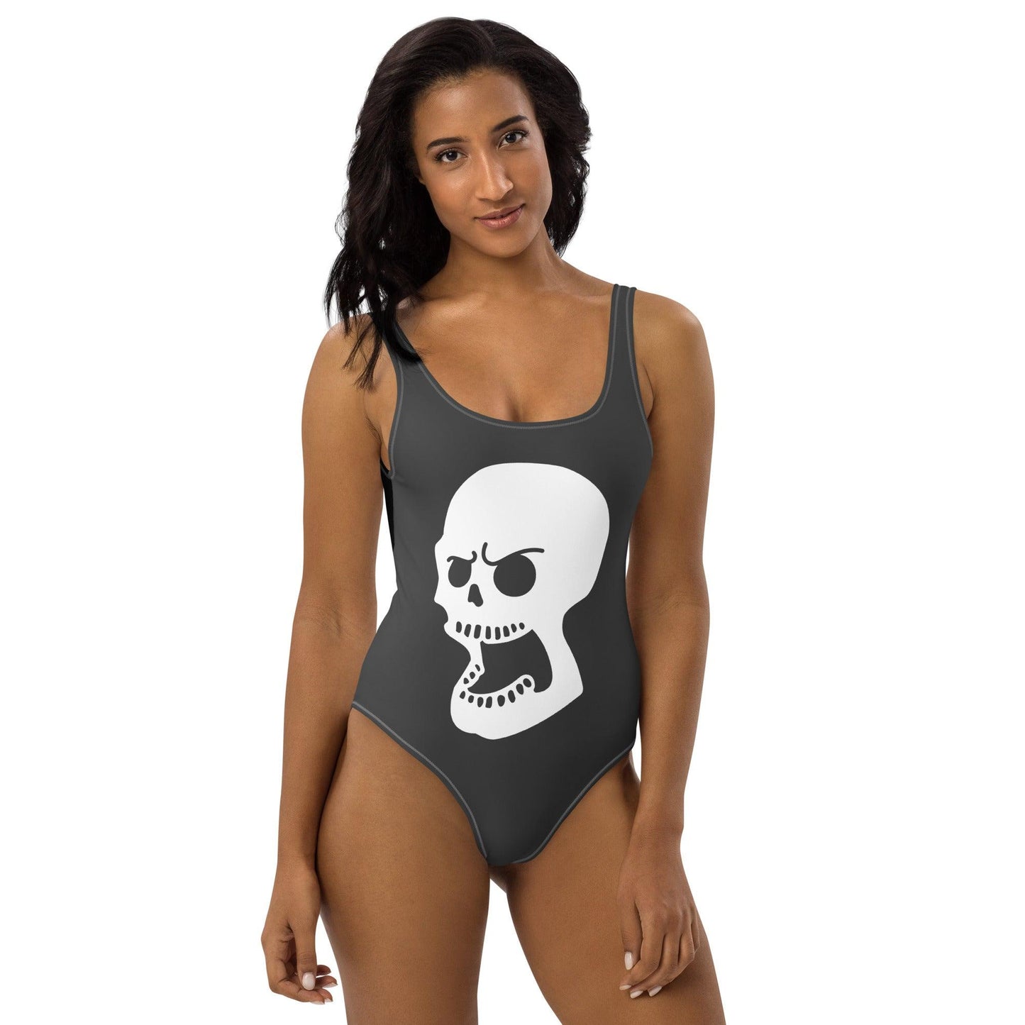 Dare to Make Waves: Angry Skull One-Piece Swimsuit - Premium  from Lizard Vigilante - Just $39.69! Shop now at Lizard Vigilante