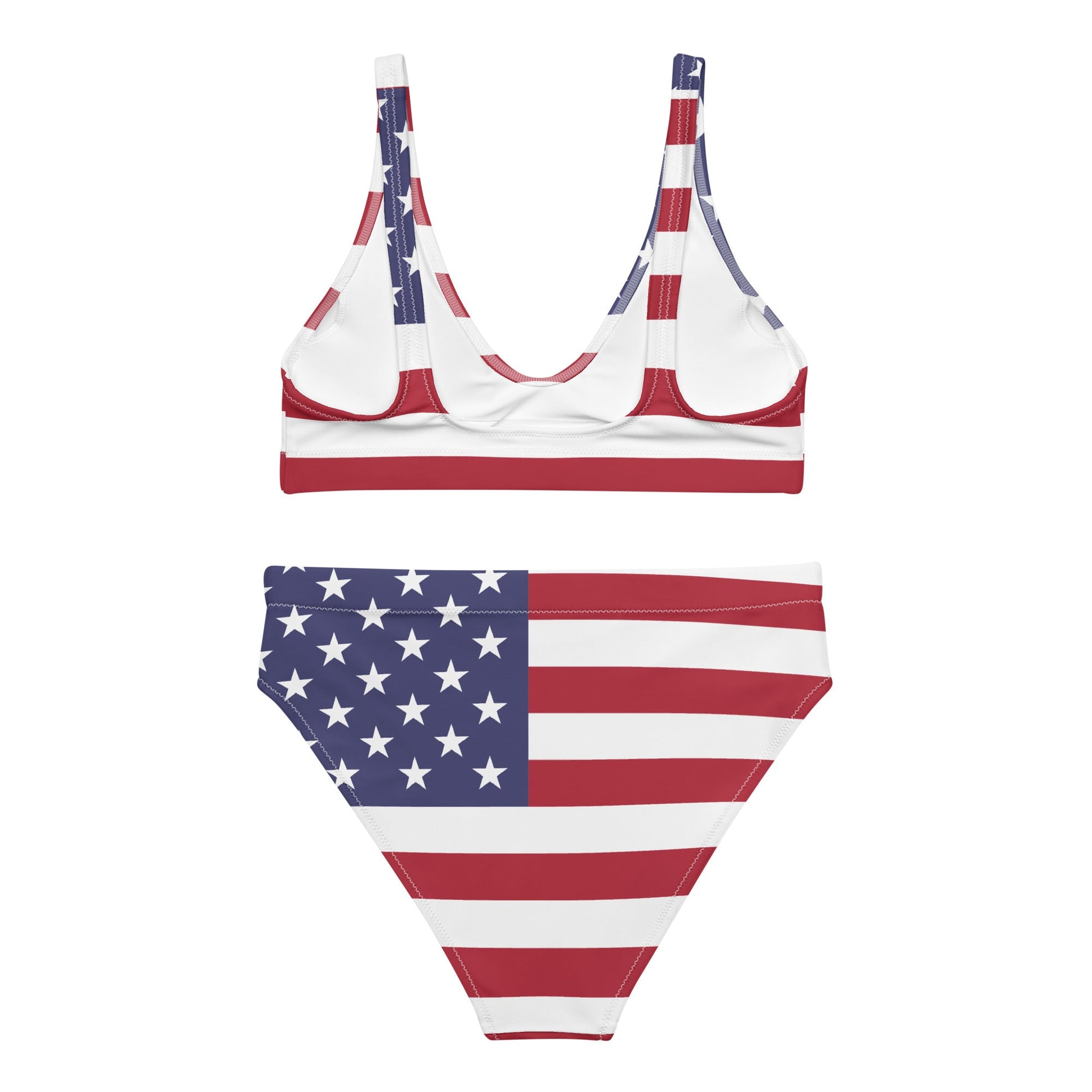 Revive Your Style: American Flag Recycled High-Waisted Bikini for Patriotic Ladies - Lizard Vigilante
