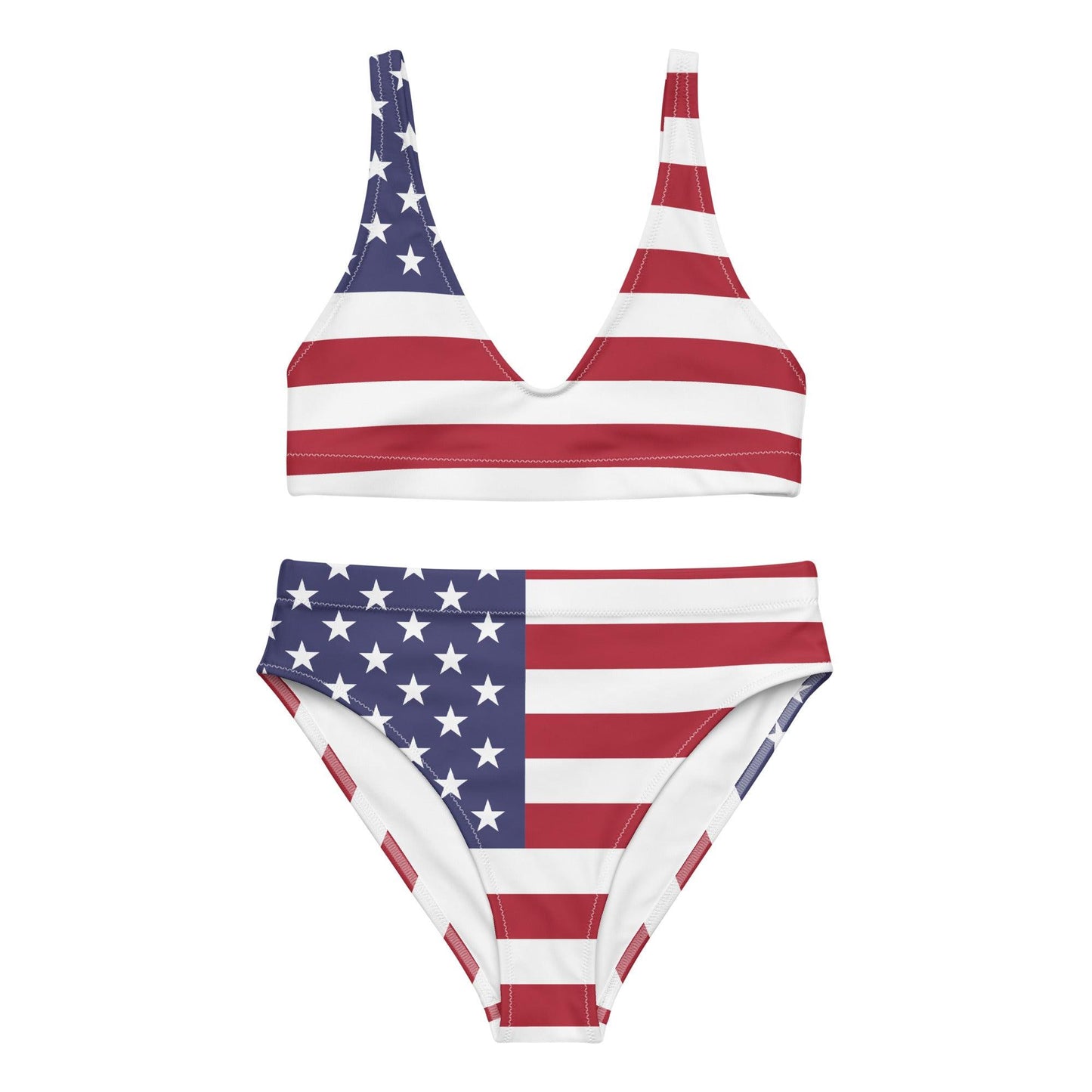 Revive Your Style: American Flag Recycled High-Waisted Bikini for Patriotic Ladies - Lizard Vigilante