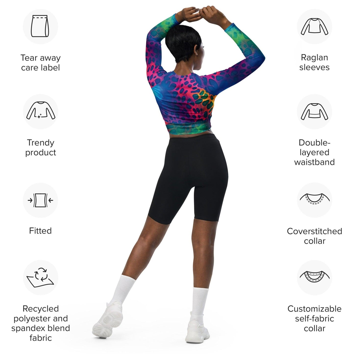 Neon Leopard Long Sleeve Crop Top for Raves and Festivals