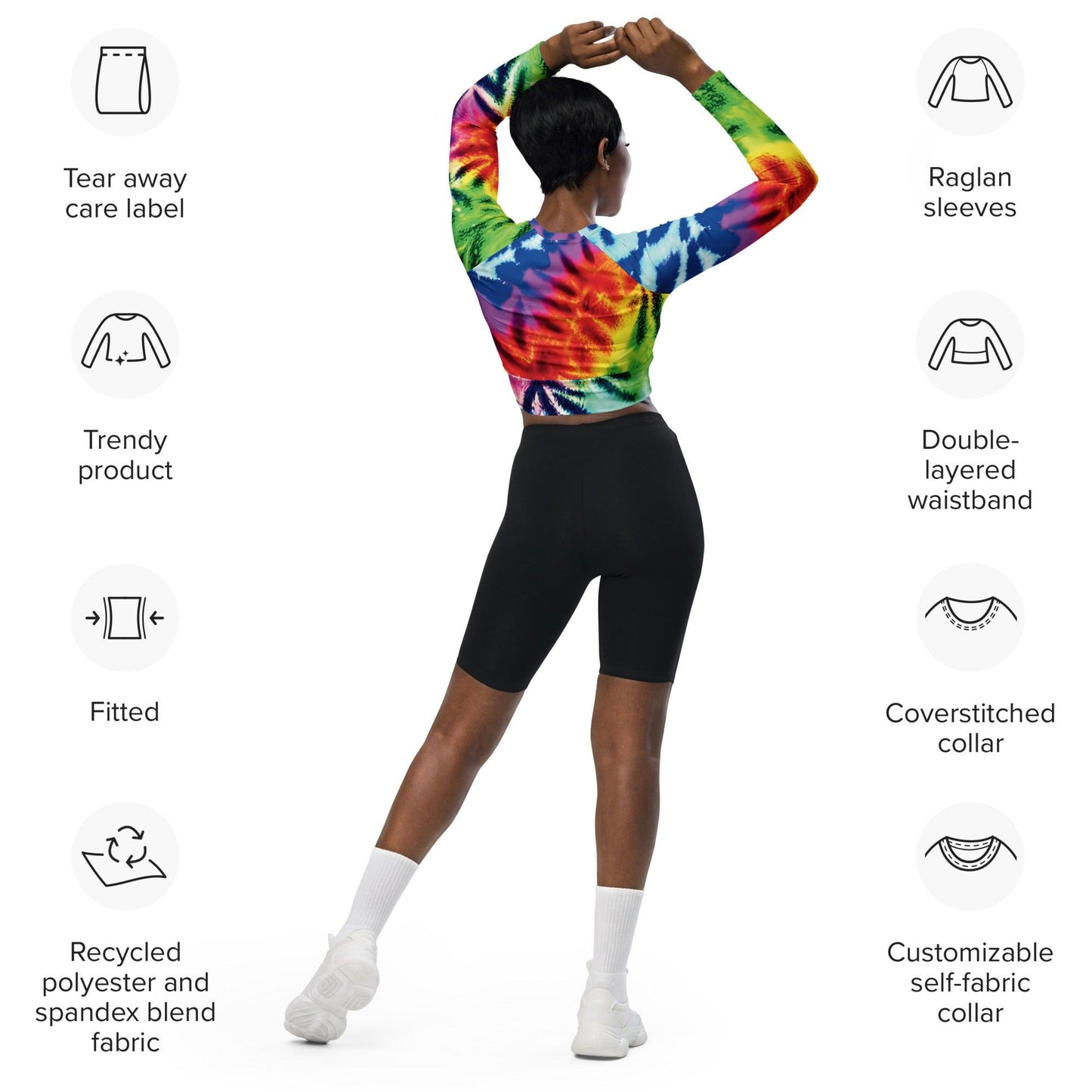 Neon Abstract Long-Sleeve Crop Top for Raves and Festivals