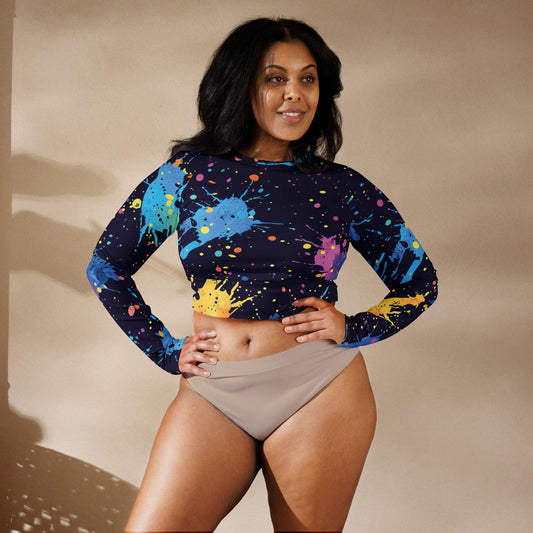 Paint Splatter Long-Sleeve Crop Top for EDM Lovers