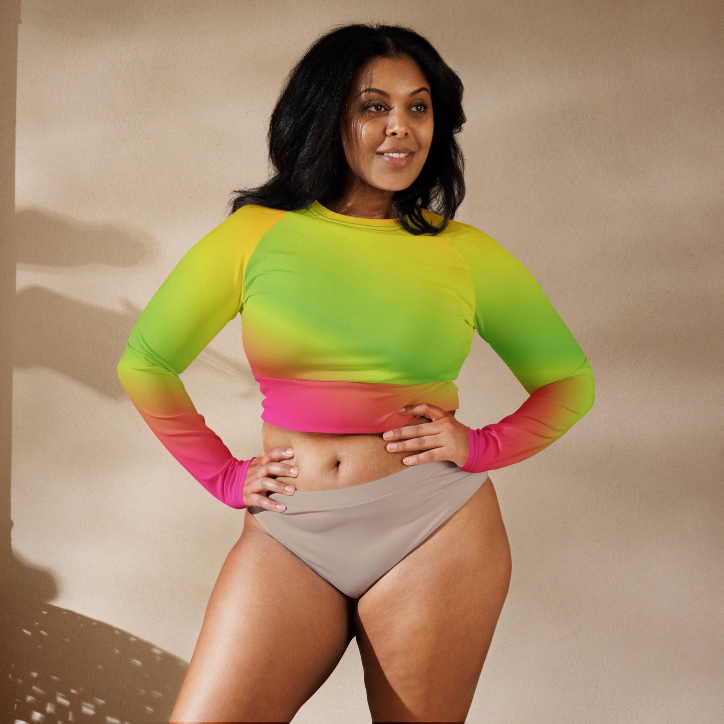 Neon Radiant Long-Sleeve Crop Top for EDM Festivals – Shine Bright and Dance Free!