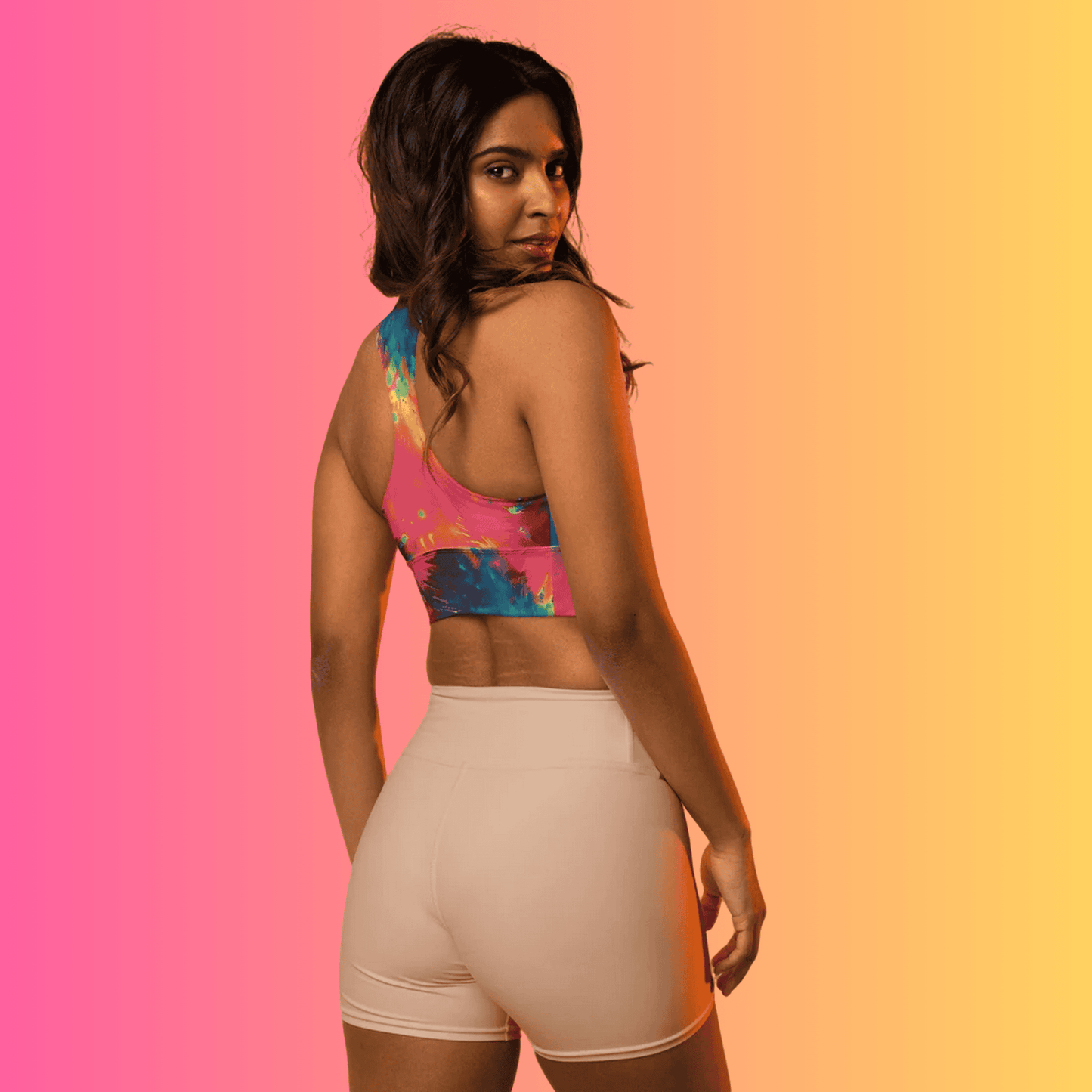 Vibrant Tie-Dye Longline Sports Bra for Rave Enthusiasts