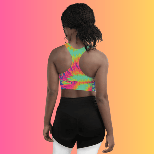 Vibrant Neon Tie-Dye Longline Sports Bra for Festival Vibes