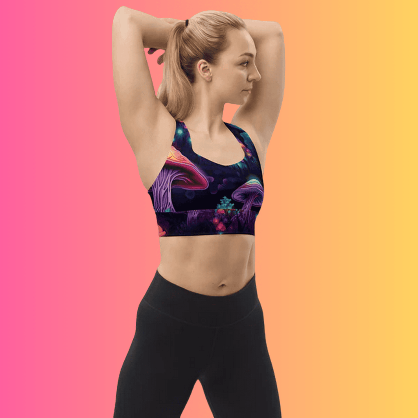 Mushroom Longline Sports Bra for Raves and Festivals