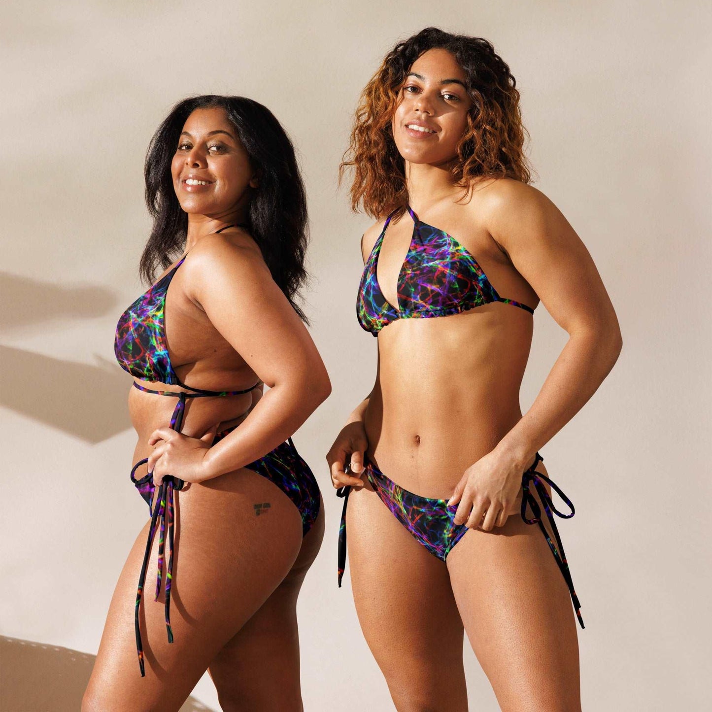 Multi Colored Squiggly All-over print recycled string bikini - Lizard Vigilante