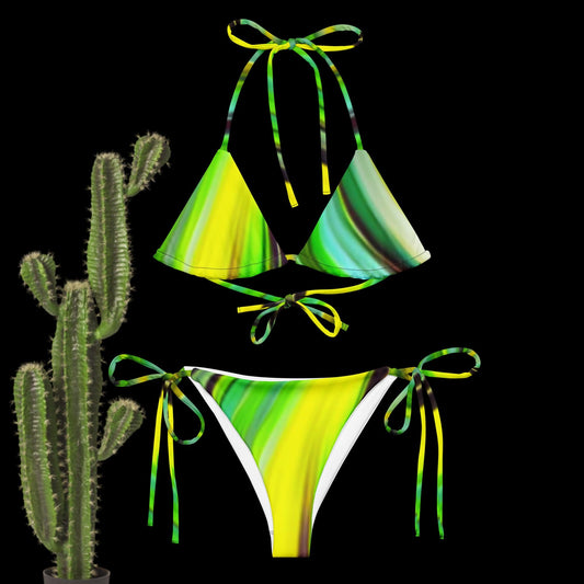 Green Gold All-Over Print Recycled String Bikini - Lizard Vigilante