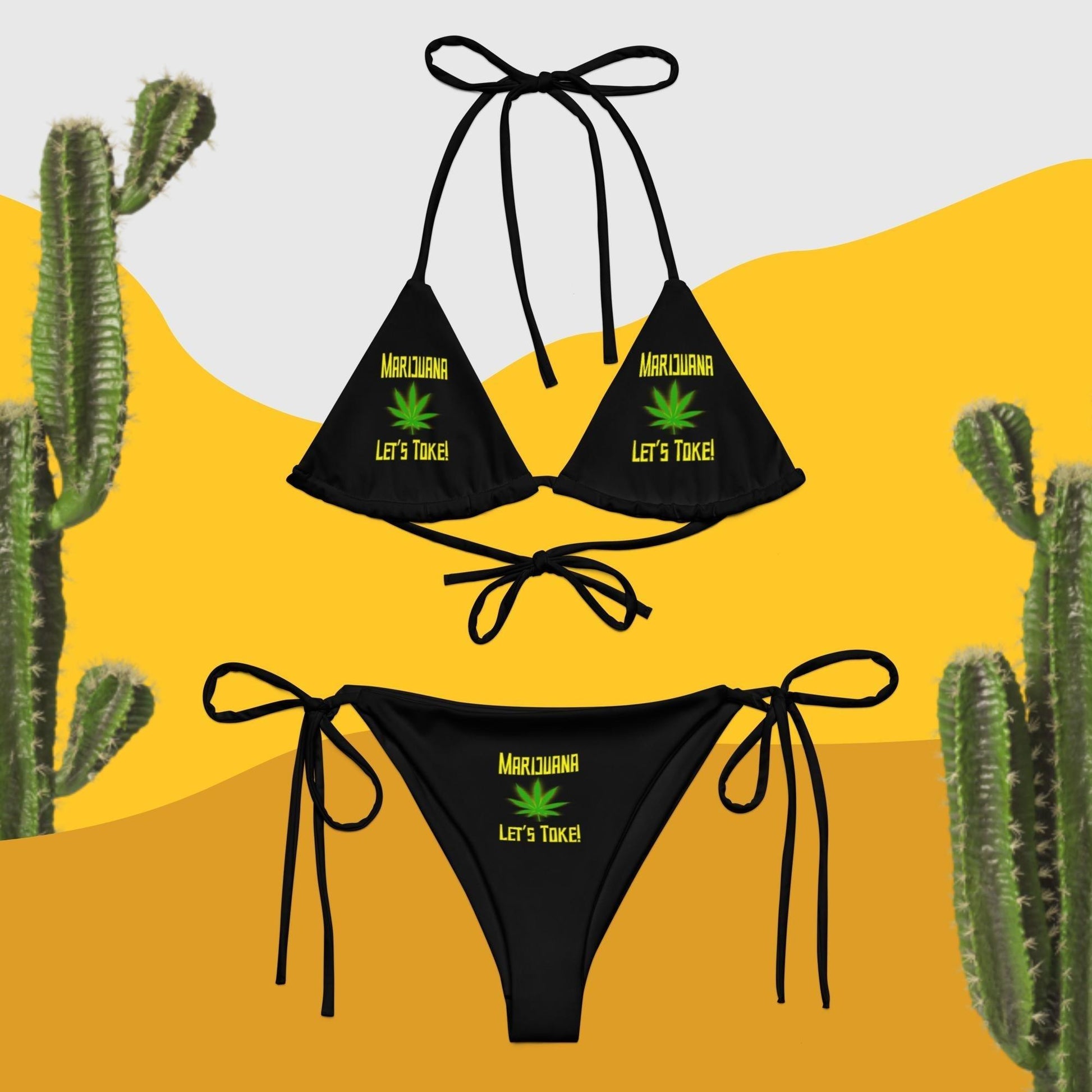 Let's Toke! Pot Leaf All-Over Print Recycled String Bikini - Lizard Vigilante