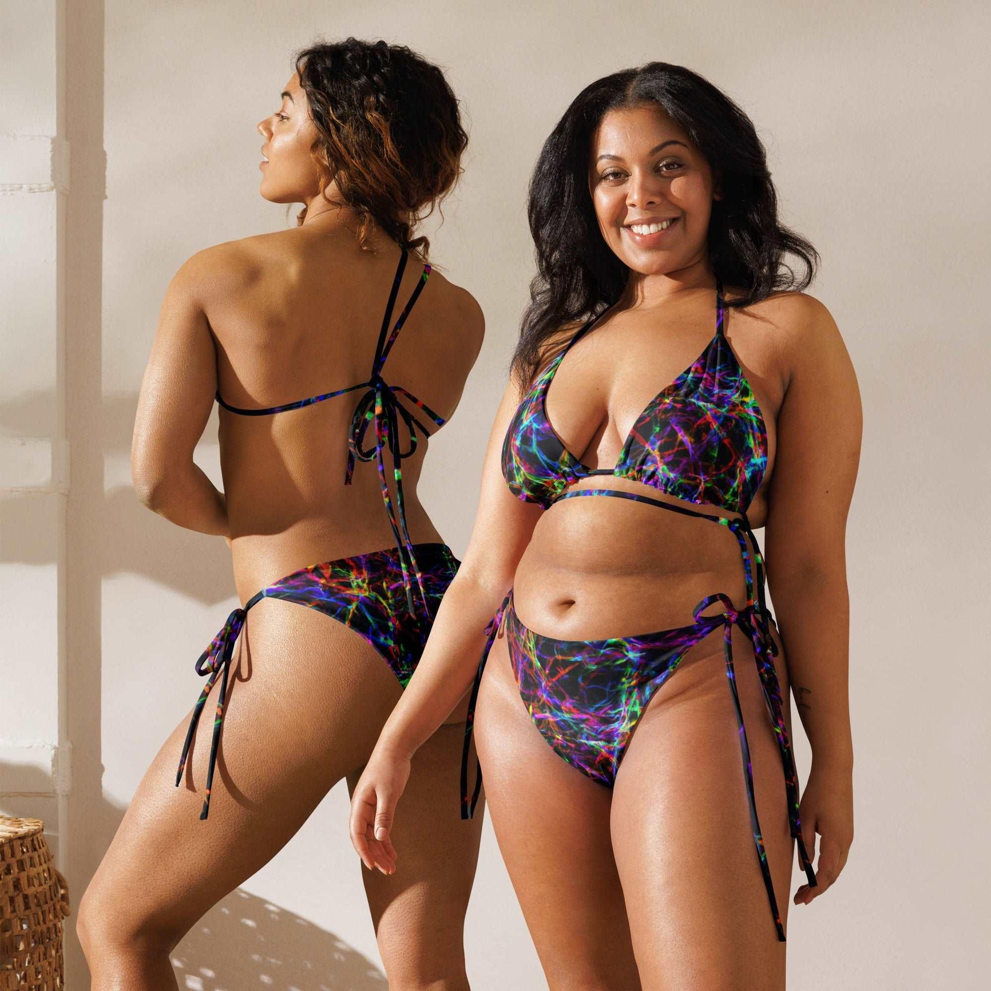 Multi Colored Squiggly All-over print recycled string bikini - Lizard Vigilante