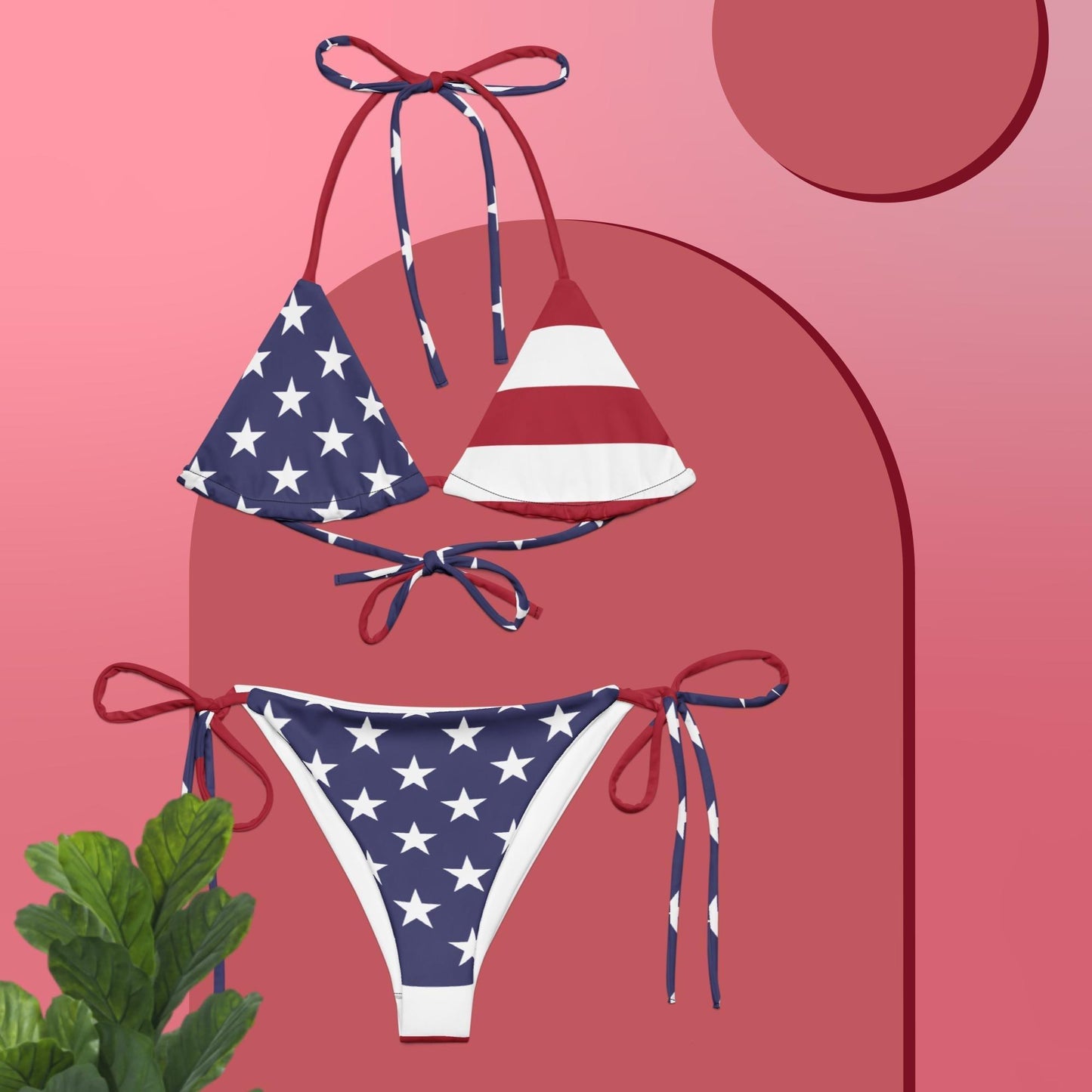 Patriotic Waves: American Flag All-Over Print Recycled String Bikini - Embrace the Spirit of Freedom! - Lizard Vigilante