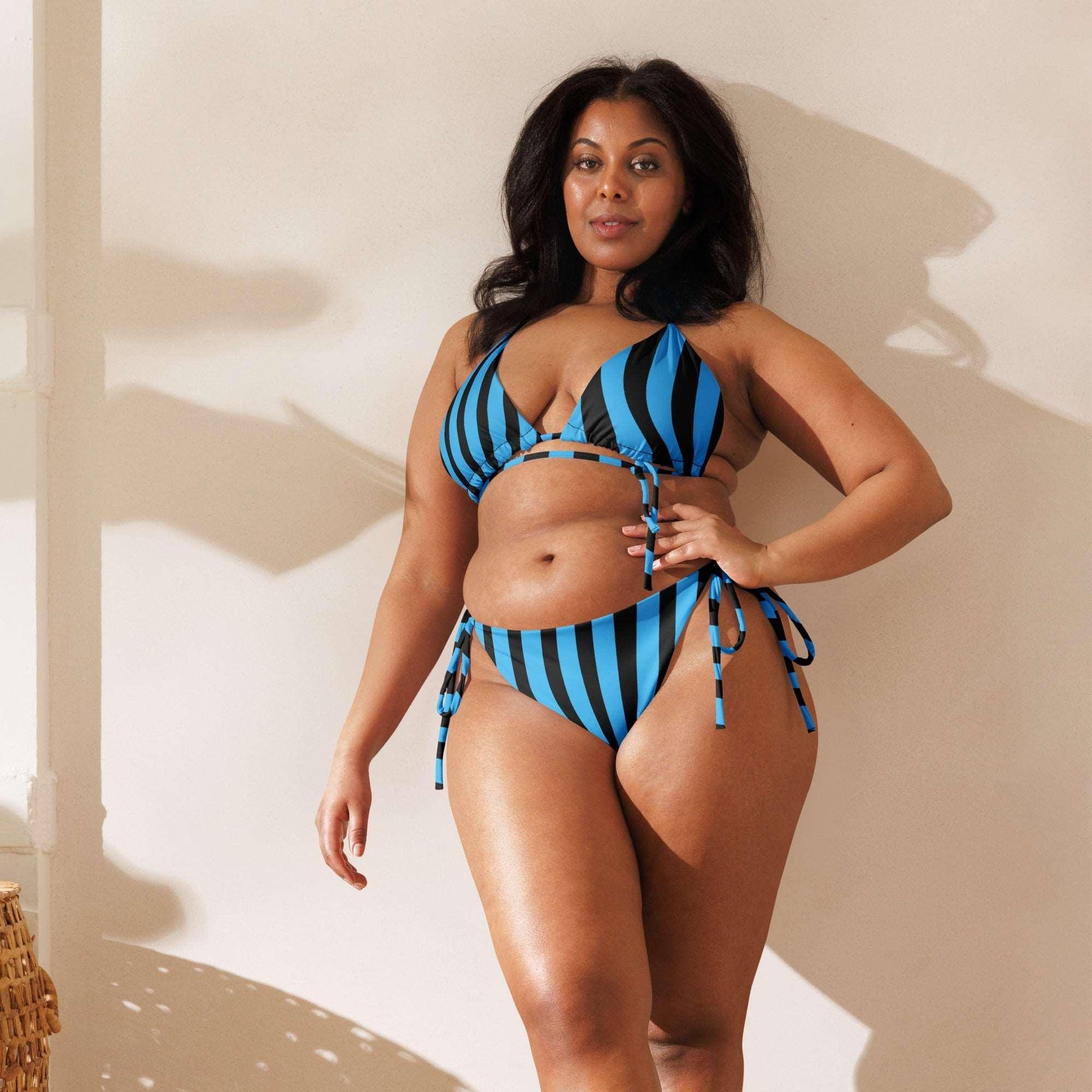 Blue Black Stripes All-Over Print Recycled String Bikini - Premium bikini from Lizard Vigilante - Just $38.69! Shop now at Lizard Vigilante