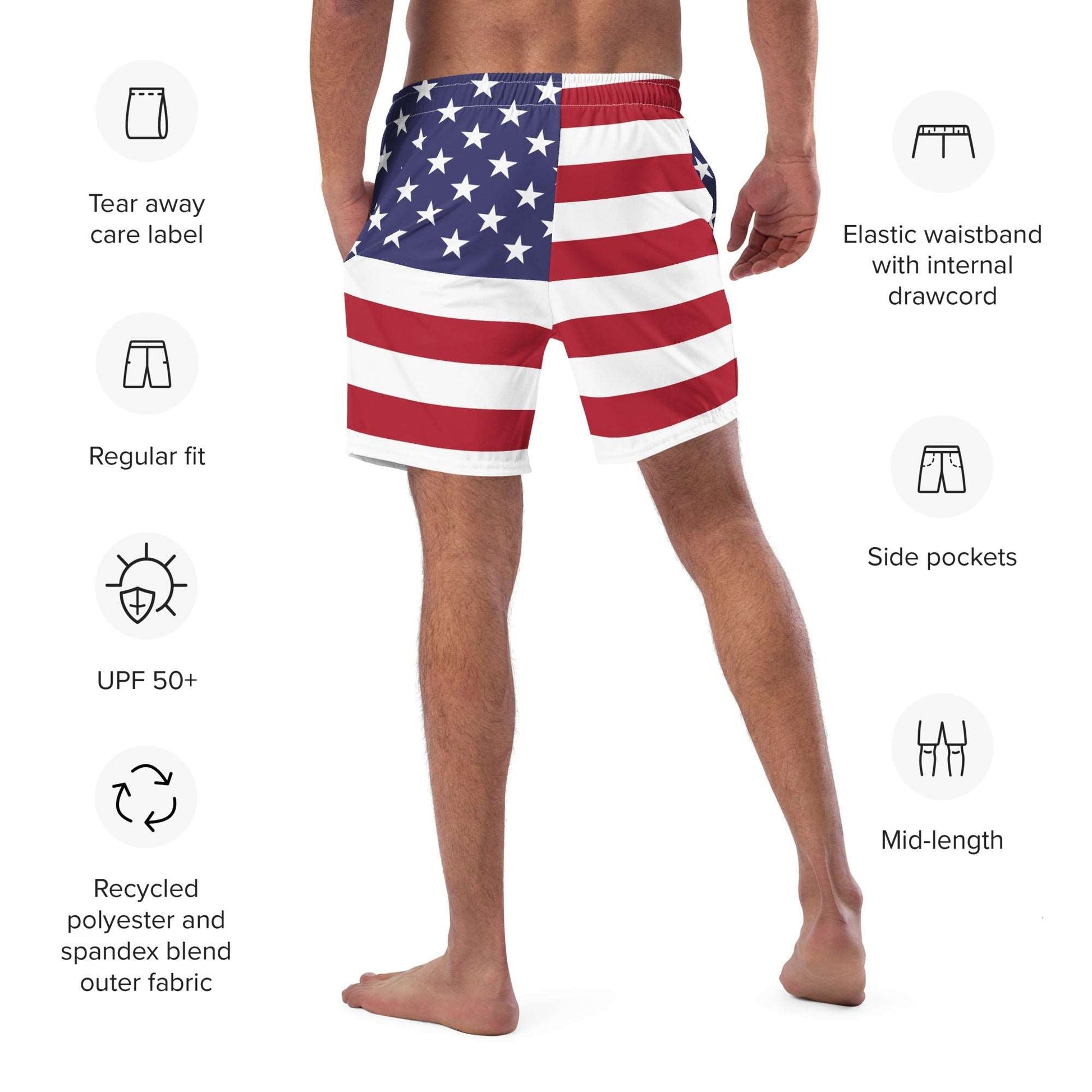 Freedom Waves: American Flag Men's Swim Trunks for Patriotic Style - Lizard Vigilante
