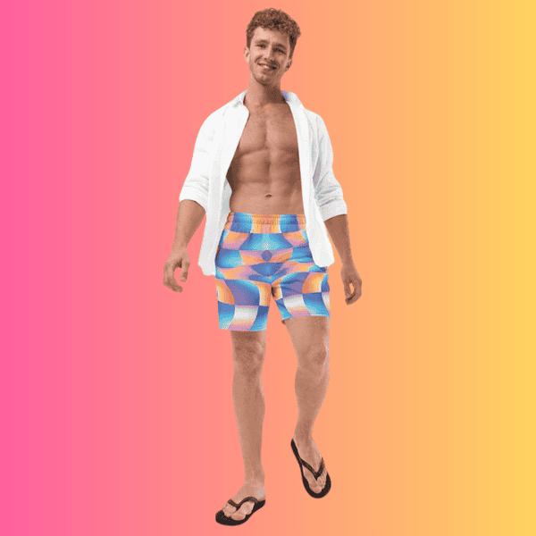 Vibrant Abstract Swim Shorts for EDM Festivals and Raves