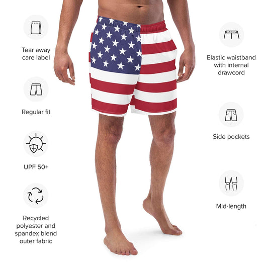 Freedom Waves: American Flag Men's Swim Trunks for Patriotic Style - Lizard Vigilante