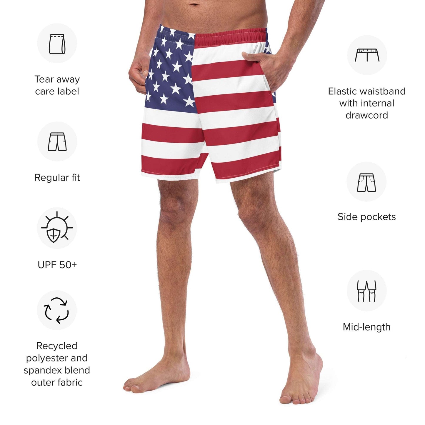 Freedom Waves: American Flag Men's Swim Trunks for Patriotic Style - Lizard Vigilante