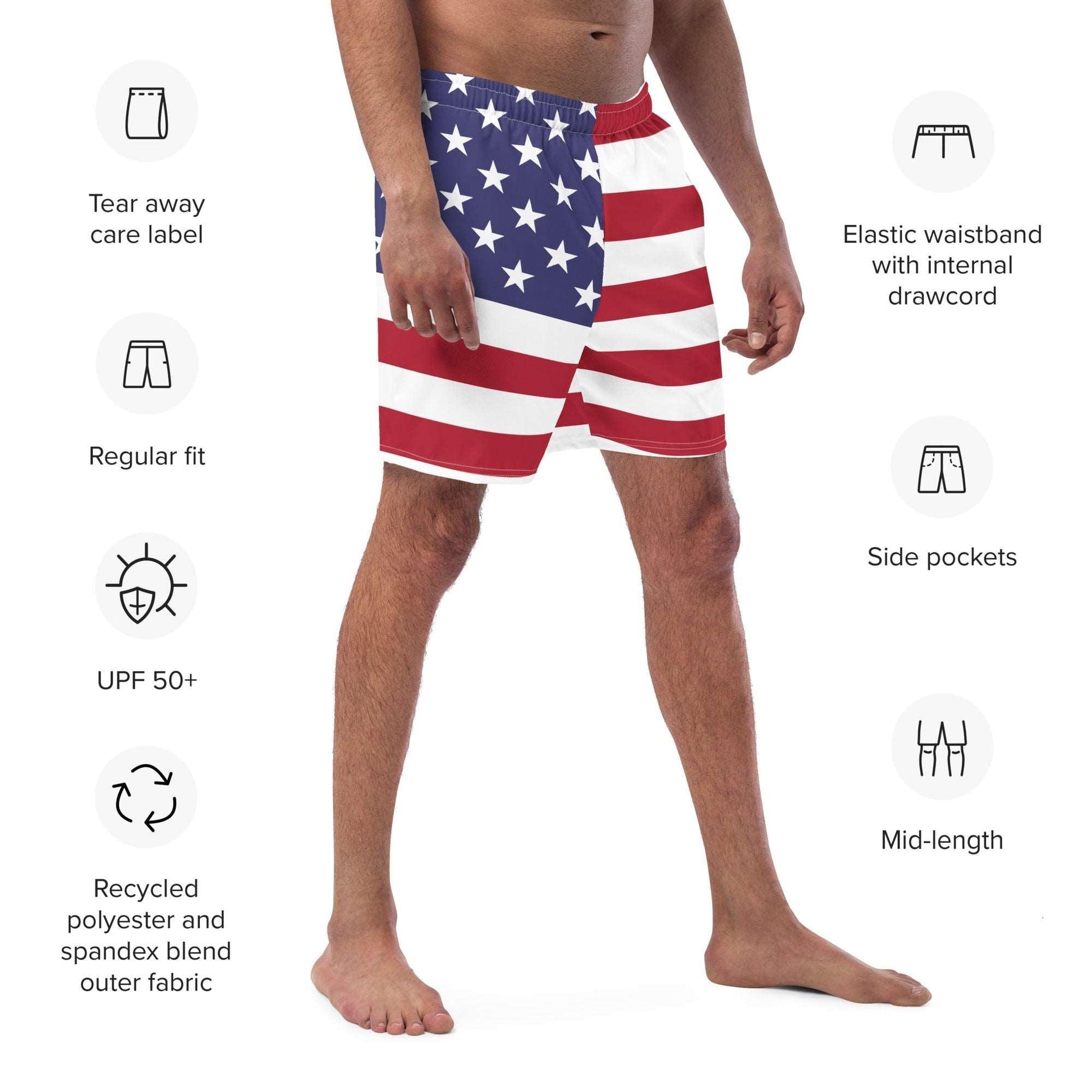 Freedom Waves: American Flag Men's Swim Trunks for Patriotic Style - Lizard Vigilante