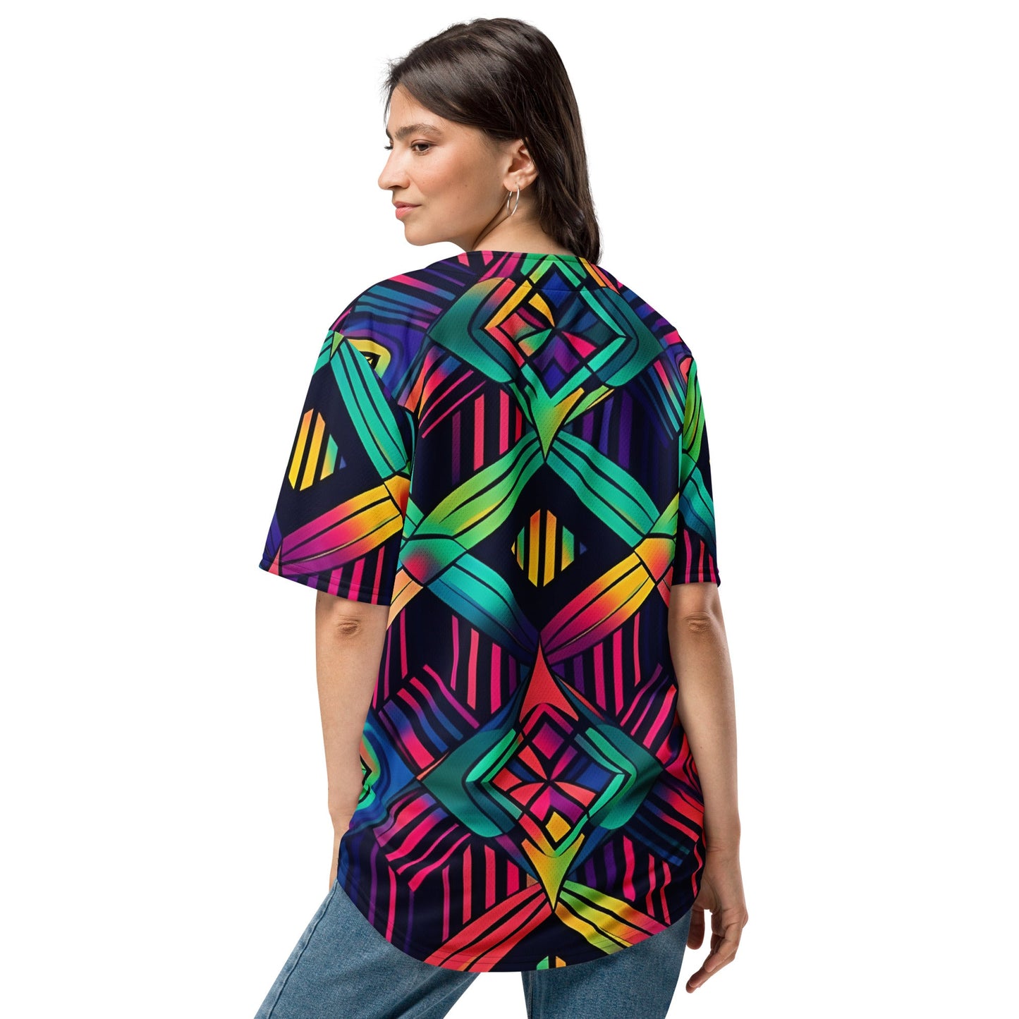 Neon Geometric Baseball Jersey for Rave Vibes