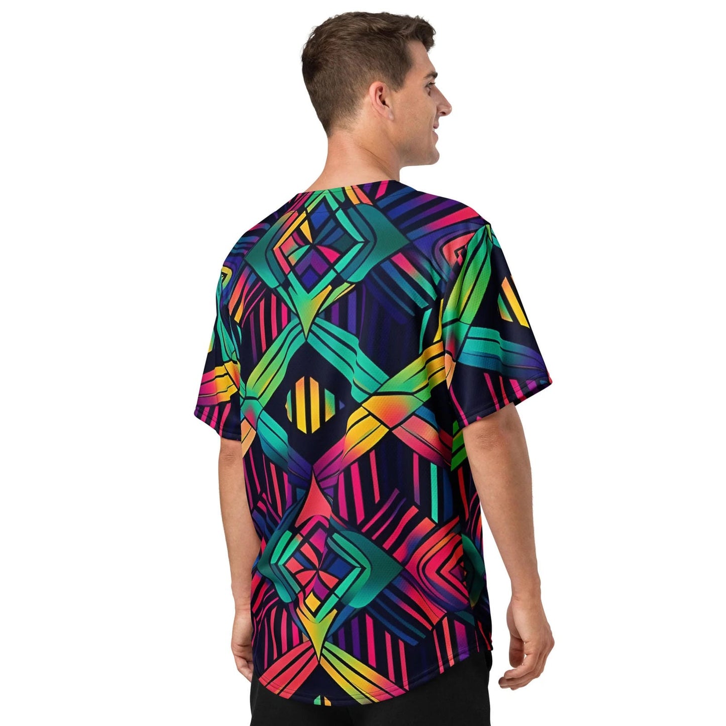 Neon Geometric Baseball Jersey for Rave Vibes
