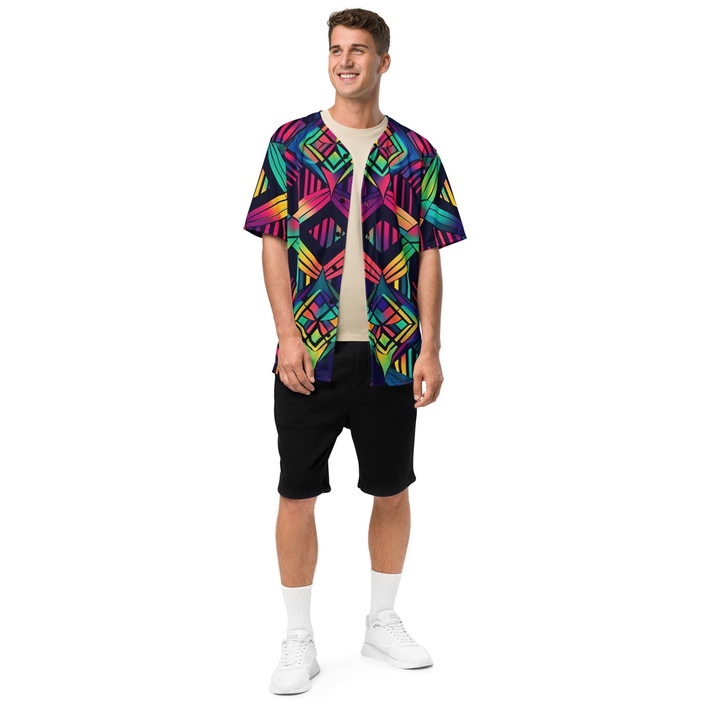 Neon Geometric Baseball Jersey for Rave Vibes