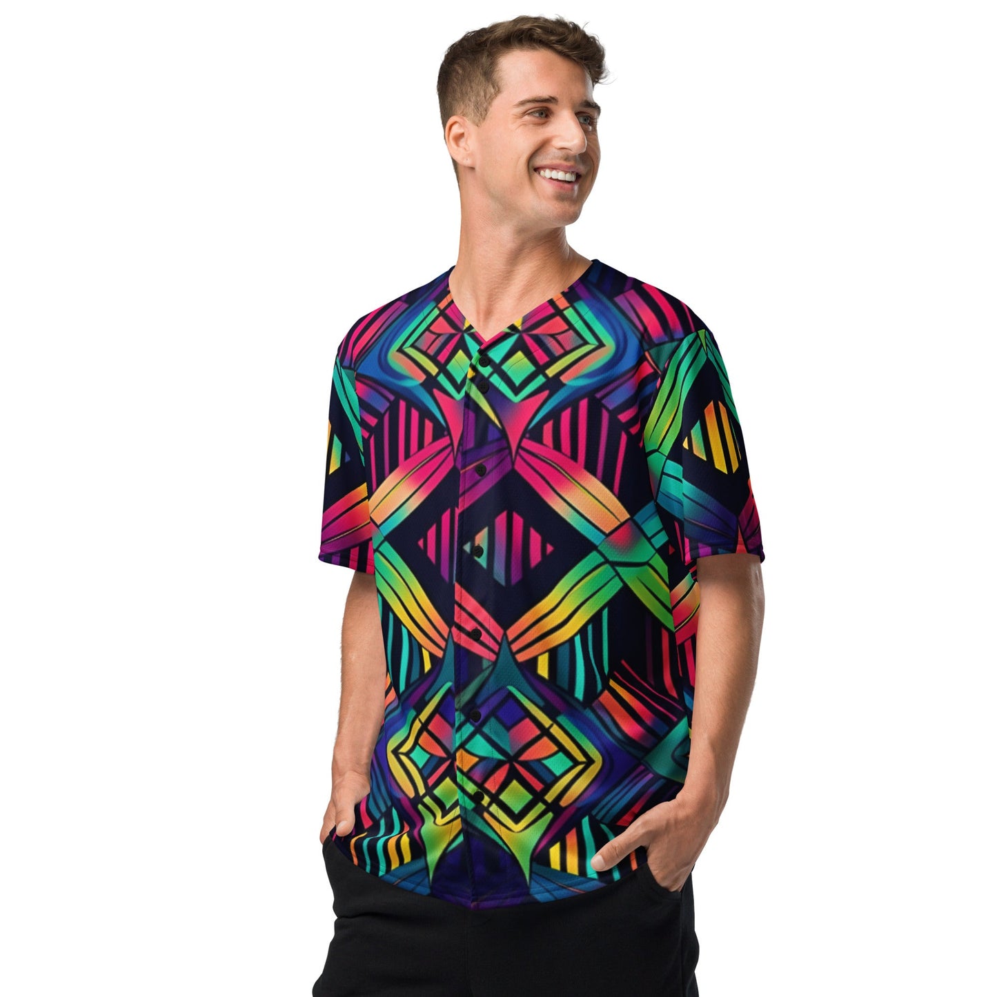 Neon Geometric Baseball Jersey for Rave Vibes