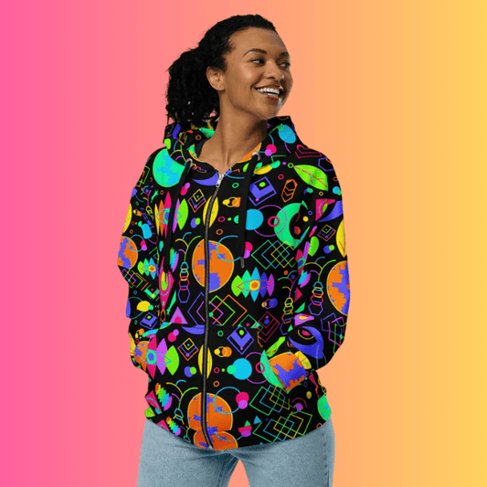 Playful Unisex Zip Hoodie - Eco-Friendly Vibes for Rave & Chill