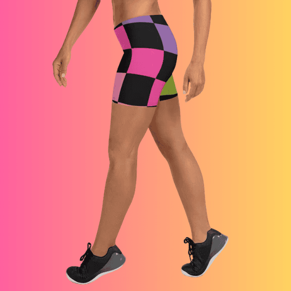 Vibrant Rainbow Check Festival Shorts for Ultimate EDM Vibes