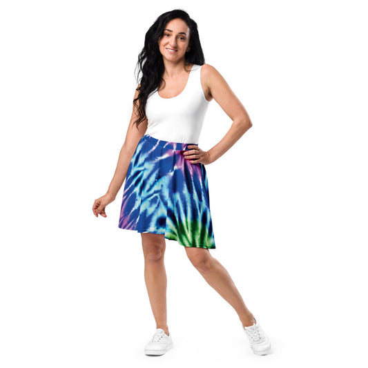 Vibrant Neon Tie-Dye Skater Skirt for Raves and Festivals