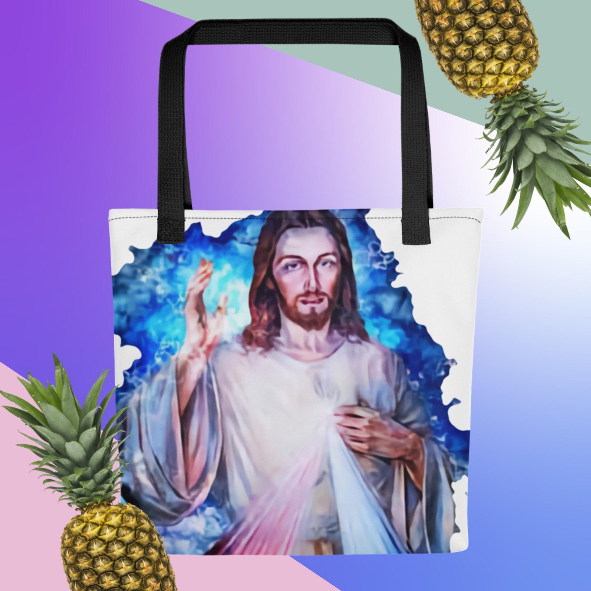 The Divine Embrace: Jesus Christ Tote Bag - Carry Faith with Grace in this Religious Satchel! - Lizard Vigilante