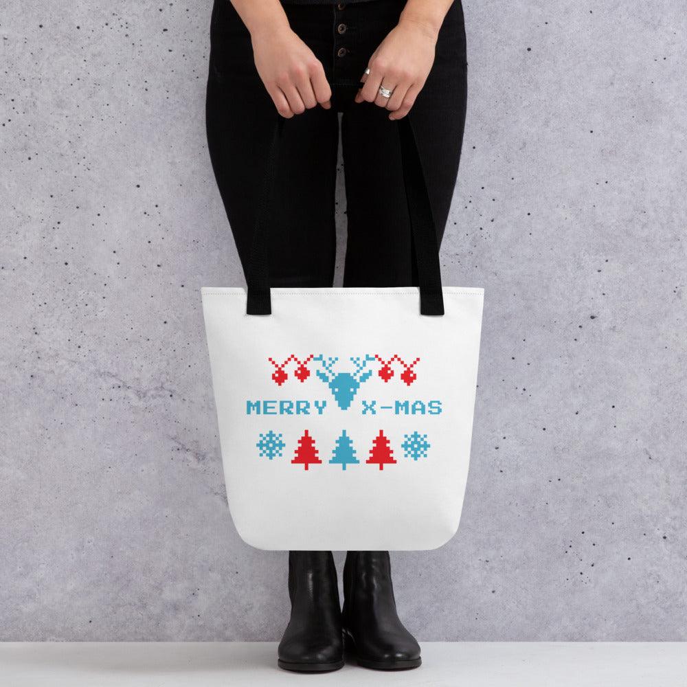 Merry X-Mas Tote Bag, 2.6 Gallon, Weight Limit 44lbs, White - Lizard Vigilante