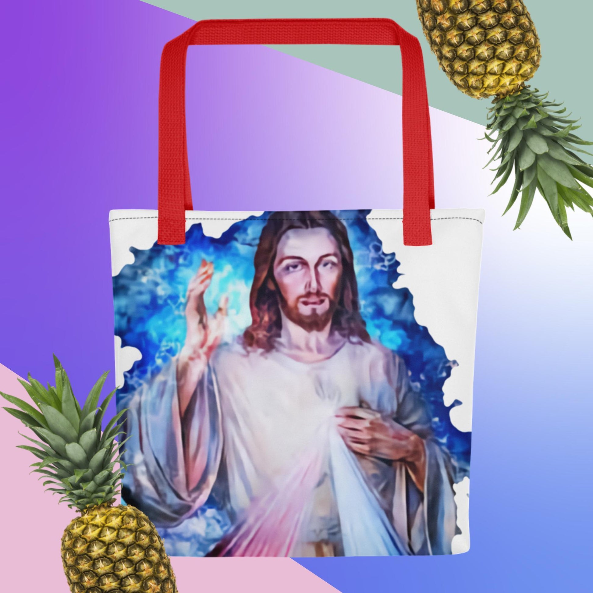 The Divine Embrace: Jesus Christ Tote Bag - Carry Faith with Grace in this Religious Satchel! - Lizard Vigilante