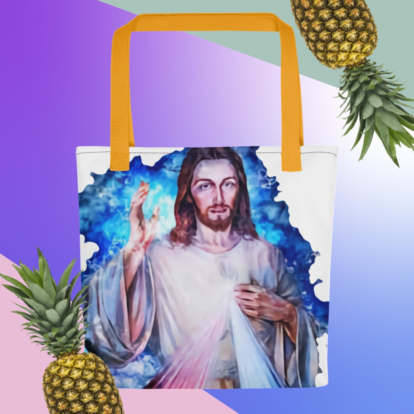 The Divine Embrace: Jesus Christ Tote Bag - Carry Faith with Grace in this Religious Satchel! - Lizard Vigilante