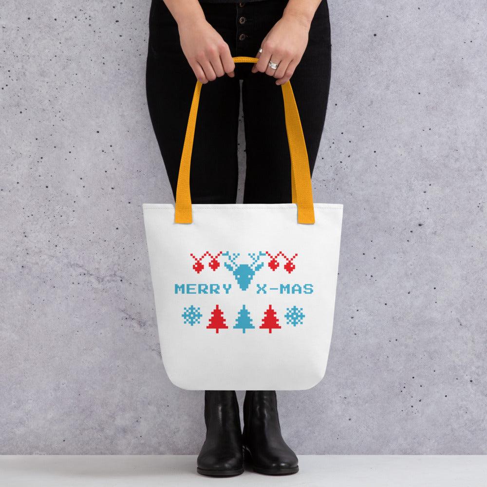 Merry X-Mas Tote Bag, 2.6 Gallon, Weight Limit 44lbs, White - Lizard Vigilante