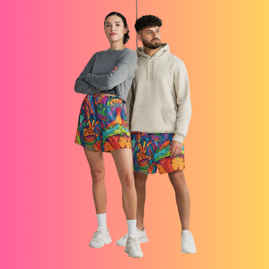 Vibrant All-Over Print Unisex Athletic Long Shorts for Rave and Festival Wear