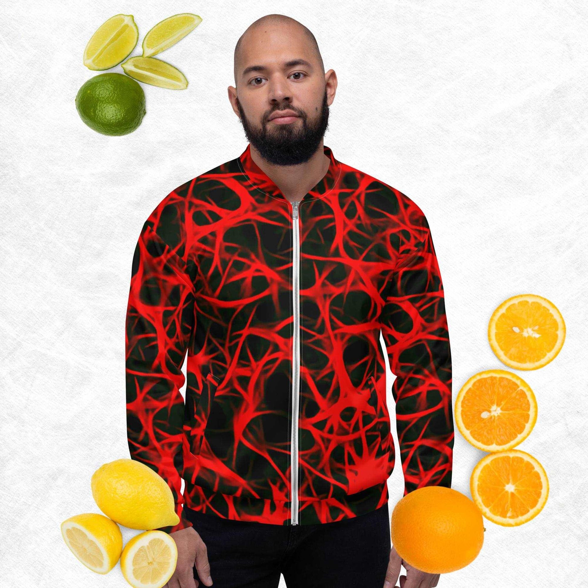 Introducing the Bold Red-Charged Unisex Bomber Jacket - Ignite Your Style with This Must-Have Fashion Statement! - Lizard Vigilante