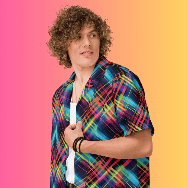 Vibrant Plaid Button-Up Shirt for Raves and Festivals