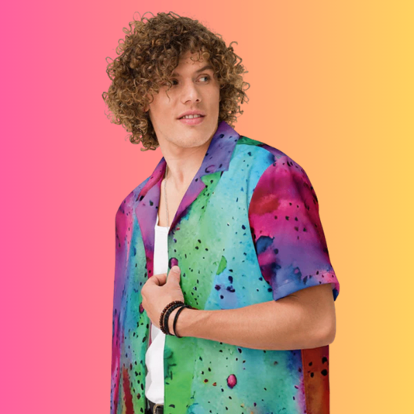 Vibrant Alcohol Ink Button Shirt for EDM Raves and Festivals