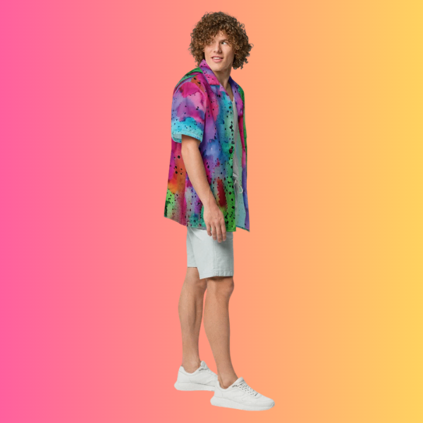 Vibrant Alcohol Ink Button Shirt for EDM Raves and Festivals