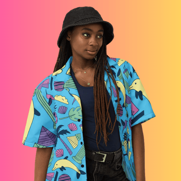 Vibrant Retro Button-Up Shirt for Rave and Festival Vibes