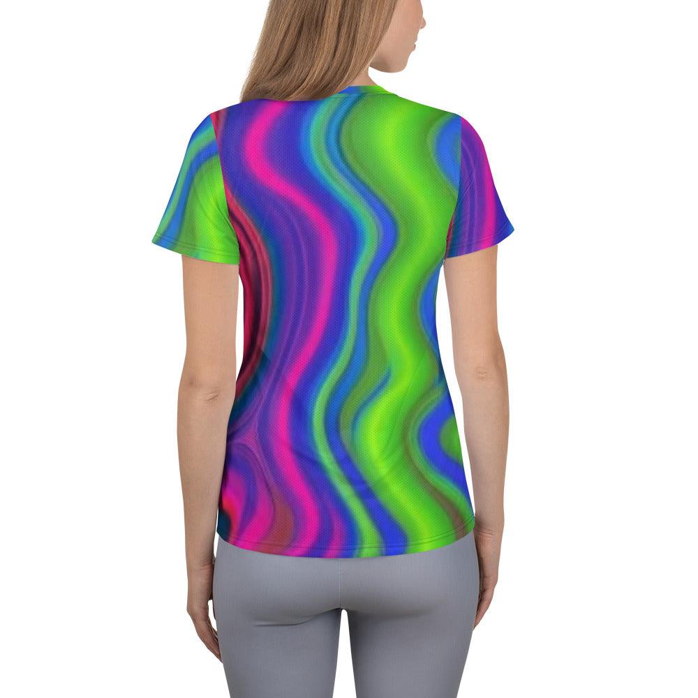 Multi Color All-Over Print Women's Athletic T-shirt - Lizard Vigilante