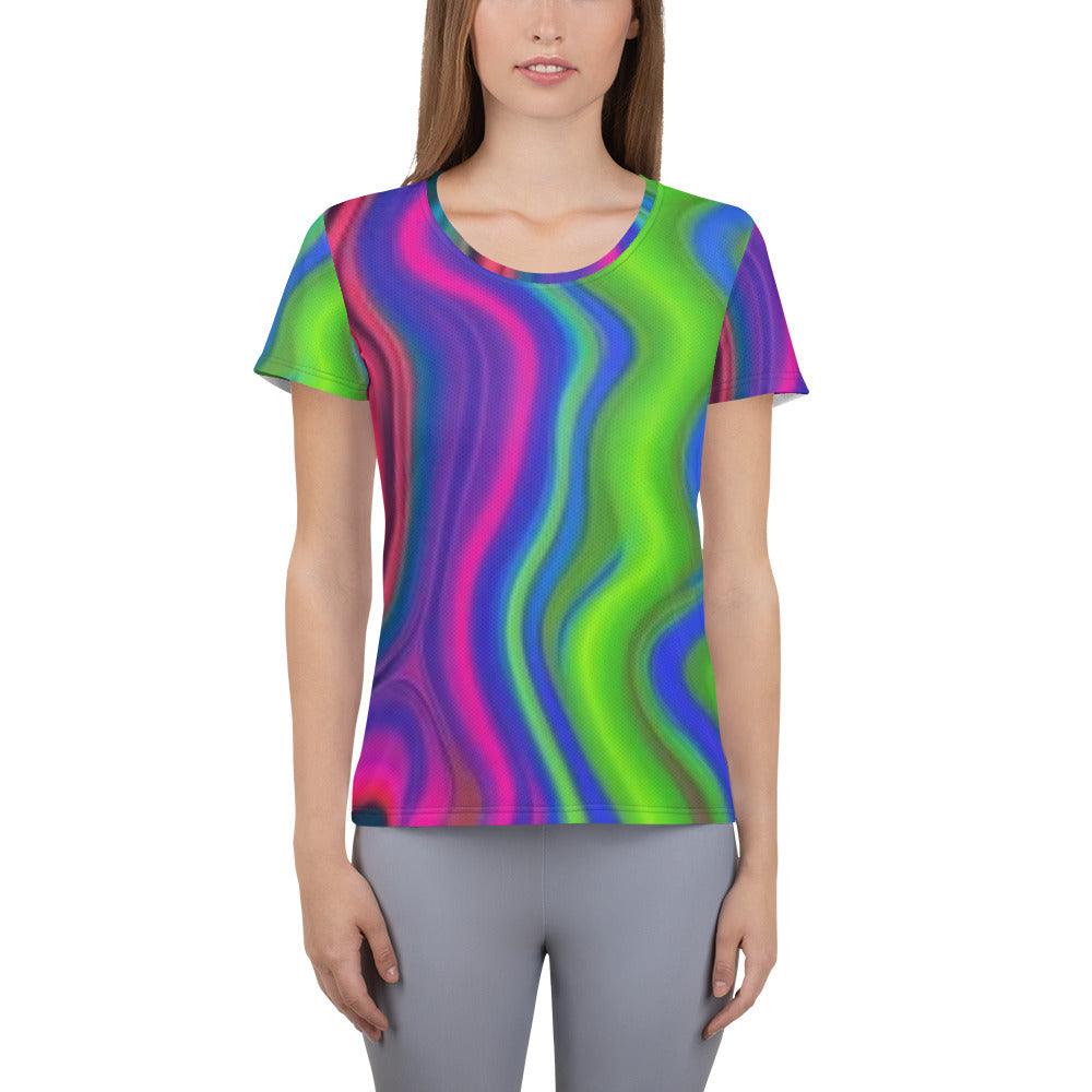 Multi Color All-Over Print Women's Athletic T-shirt - Lizard Vigilante